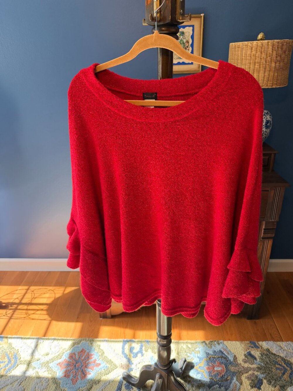 Top It Off Women’s Red Ruffle Bell Sleeve Sweater Oversized Soft Knit Pullover